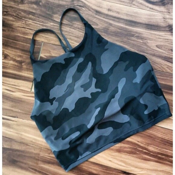 Old Navy Powersoft Sports Bra Top Size Large Low Support Black Camo Long Line - Picture 1 of 4